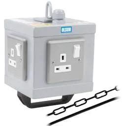 Extension Leads Olson 13A 4 Way Switched Metal Clad Socket Suspended Service Unit with Cable and Chain - Extension Leads Olson 13A 4 Way Switched Metal Clad Socket Suspended Service Unit with Cable and Chain