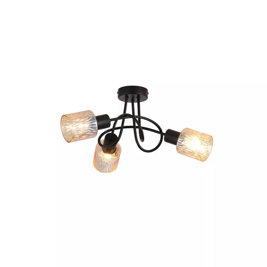 Knot 3Lt Ceiling Lamp, Black Metal with Amber Glass Shade