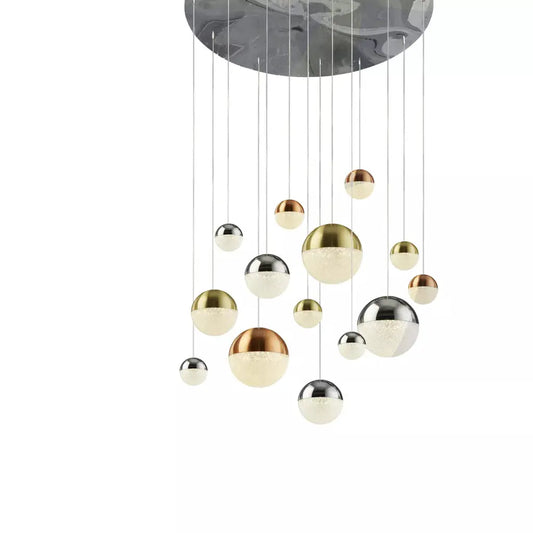 Searchlight Pendant Lights Planets 14Lt Multi-Drop - Copper, Chrome & Satin Brass - Searchlight Pendant Lights Planets 14Lt Multi-Drop - Copper, Chrome & Satin Brass