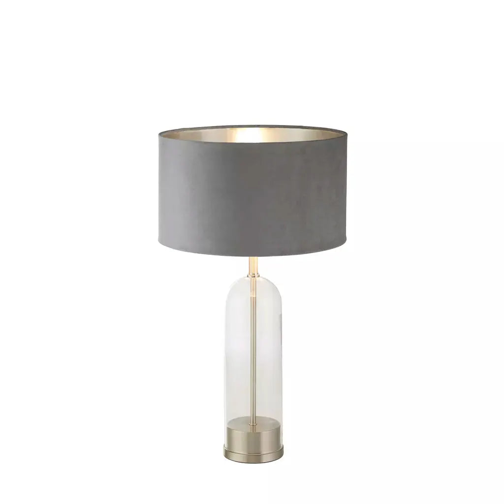 searchlight table lamps Oxford Table Lamp - Glass, Satin Nickel & Grey Velvet Shade - searchlight table lamps Oxford Table Lamp - Glass, Satin Nickel & Grey Velvet Shade