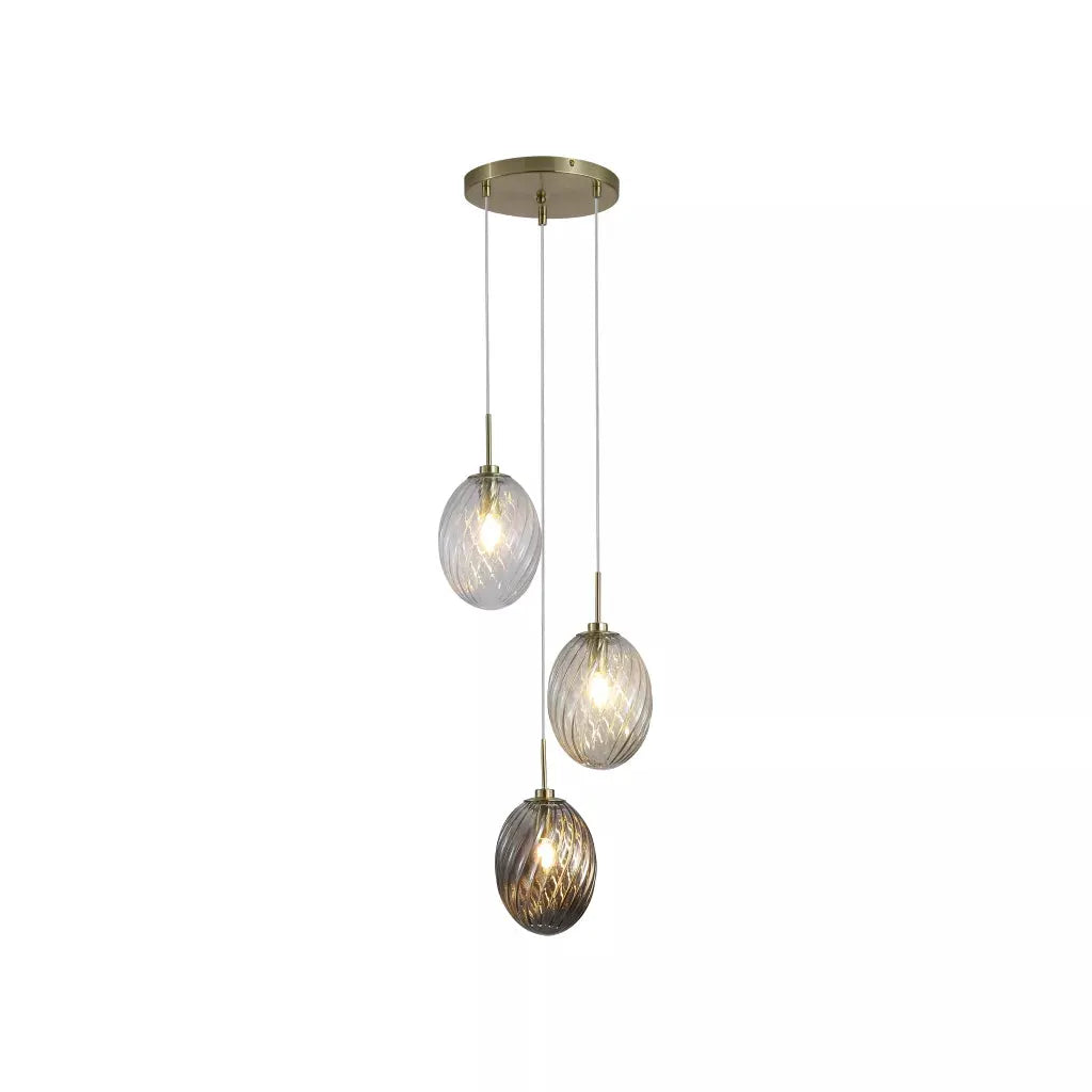 Searchlight Pendant Lights Whirl 3Lt Multi Drop Pendant, Satin Brass Metal, Multi Glass - Searchlight Pendant Lights Whirl 3Lt Multi Drop Pendant, Satin Brass Metal, Multi Glass