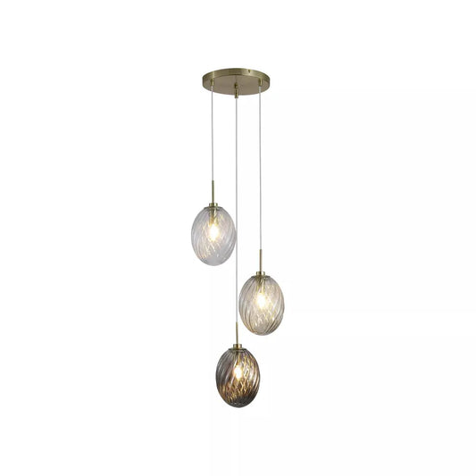 Searchlight Pendant Lights Whirl 3Lt Multi Drop Pendant, Satin Brass Metal, Multi Glass - Searchlight Pendant Lights Whirl 3Lt Multi Drop Pendant, Satin Brass Metal, Multi Glass