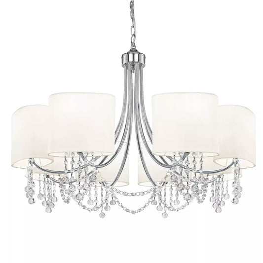 Searchlight Pendant Lights Nina 8Lt Ceiling Pendant - Chrome, Crystal & White Shades - Searchlight Pendant Lights Nina 8Lt Ceiling Pendant - Chrome, Crystal & White Shades