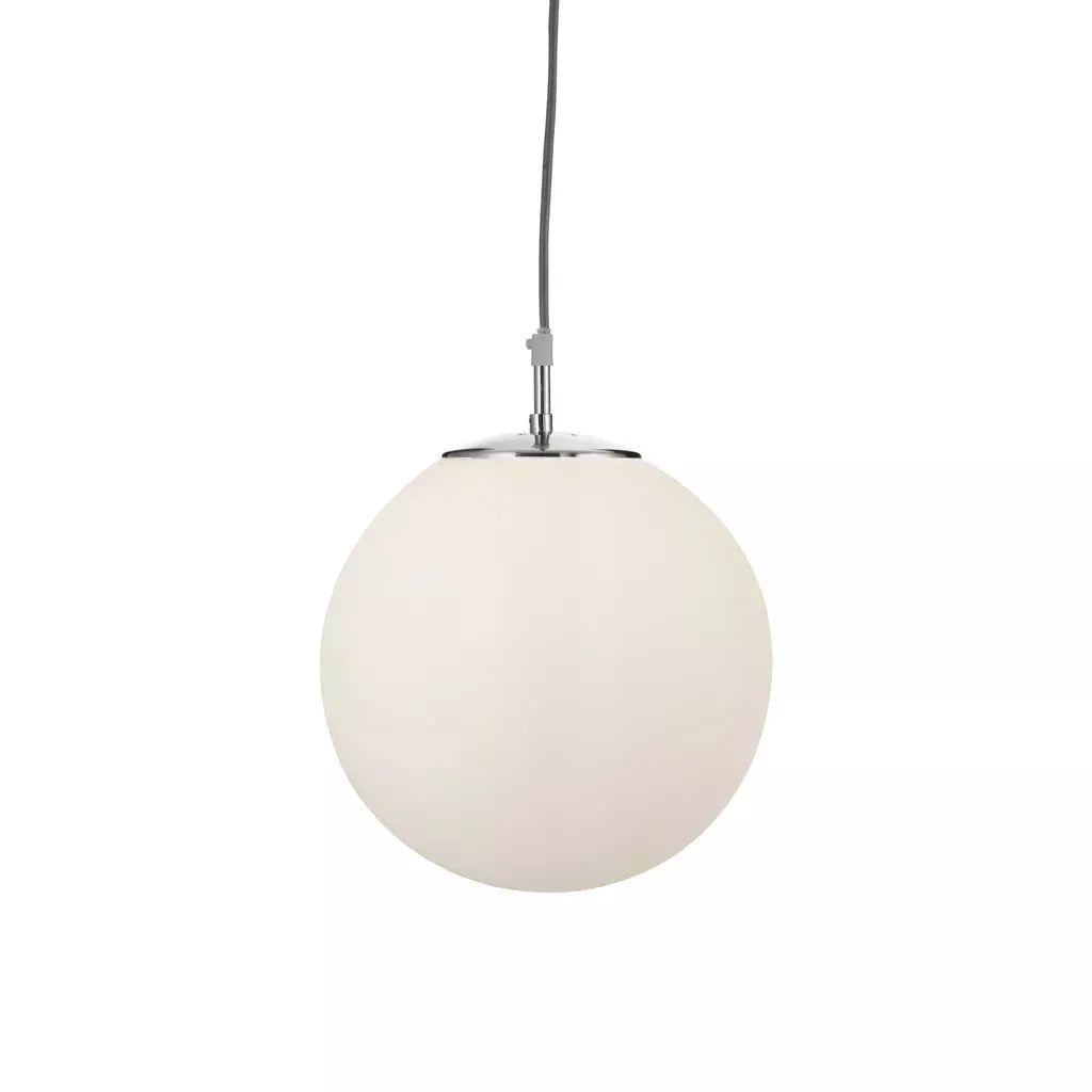 Searchlight Pendant Lights Atom Pendant - Satin Silver & Opal Glass (Dia. 30cm) - Searchlight Pendant Lights Atom Pendant - Satin Silver & Opal Glass (Dia. 30cm)