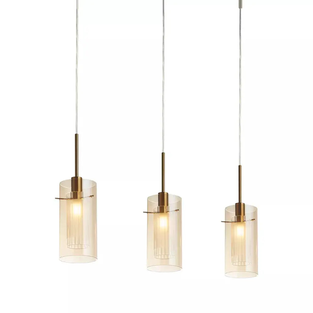 Searchlight Pendant Lights Duo III 3Lt Bar Pendant - Bronze Metal & Champagne Glass - Searchlight Pendant Lights Duo III 3Lt Bar Pendant - Bronze Metal & Champagne Glass