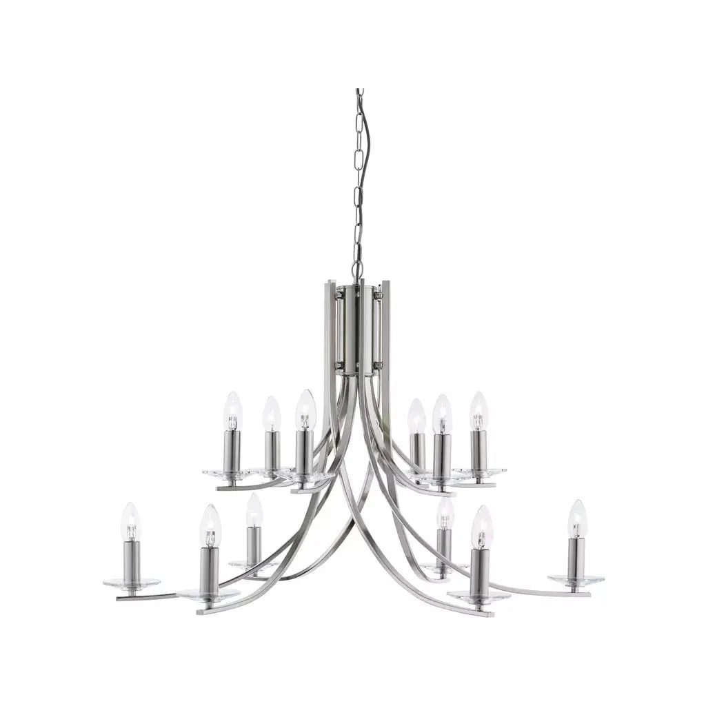 Searchlight Pendant Lights Ascona 12Lt Pendant -Satin Silver & Clear Glass Sconces - Searchlight Pendant Lights Ascona 12Lt Pendant -Satin Silver & Clear Glass Sconces