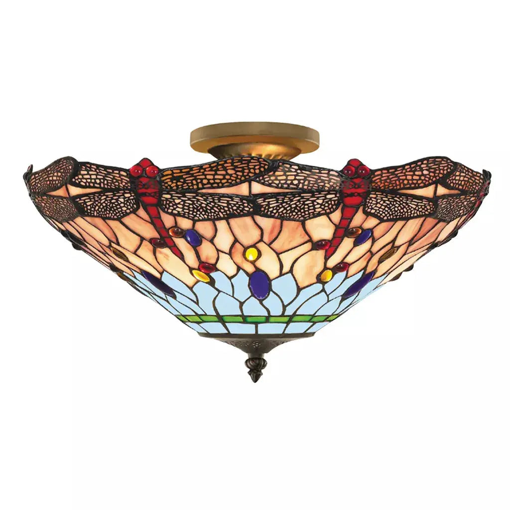 searchlight ceiling lights Dragonfly Semi-Flush - Antique Brass Metal & Stained Glass - Ceiling Lights searchlight ceiling lights Dragonfly Semi-Flush - Antique Brass Metal & Stained Glass Ceiling Lights