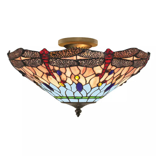 searchlight ceiling lights Dragonfly Semi-Flush - Antique Brass Metal & Stained Glass - Ceiling Lights searchlight ceiling lights Dragonfly Semi-Flush - Antique Brass Metal & Stained Glass Ceiling Lights