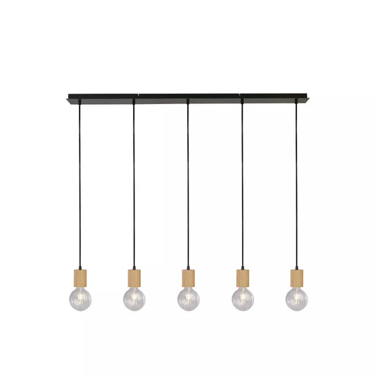 Searchlight Pendant Lights Spinny 5Lt Bar Pendant - Wood & Matt Black Metal - Searchlight Pendant Lights Spinny 5Lt Bar Pendant - Wood & Matt Black Metal