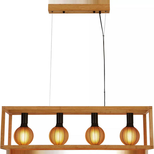 Searchlight Pendant Lights Square 4Lt Pendant - Natural Wood & Black Metal - Searchlight Pendant Lights Square 4Lt Pendant - Natural Wood & Black Metal