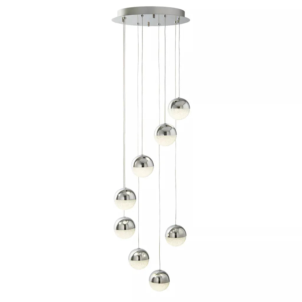Searchlight Pendant Lights Marbles 8Lt Multi-Drop Pendant - Chrome, Crushed Ice Shade - Searchlight Pendant Lights Marbles 8Lt Multi-Drop Pendant - Chrome, Crushed Ice Shade