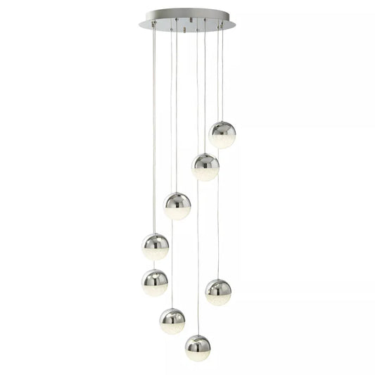 Searchlight Pendant Lights Marbles 8Lt Multi-Drop Pendant - Chrome, Crushed Ice Shade - Searchlight Pendant Lights Marbles 8Lt Multi-Drop Pendant - Chrome, Crushed Ice Shade