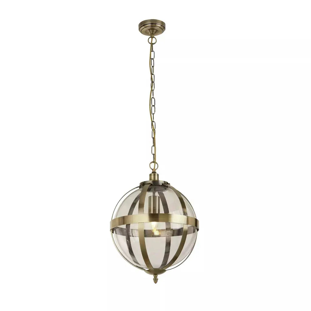 Searchlight Pendant Lights Lux & Belle 30cm Pendant -Antique Brass Metal & Clear Glass - Searchlight Pendant Lights Lux & Belle 30cm Pendant -Antique Brass Metal & Clear Glass
