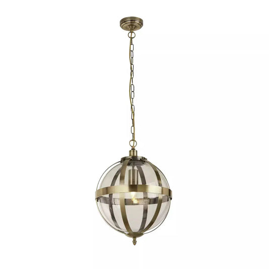 Searchlight Pendant Lights Lux & Belle 30cm Pendant -Antique Brass Metal & Clear Glass - Searchlight Pendant Lights Lux & Belle 30cm Pendant -Antique Brass Metal & Clear Glass