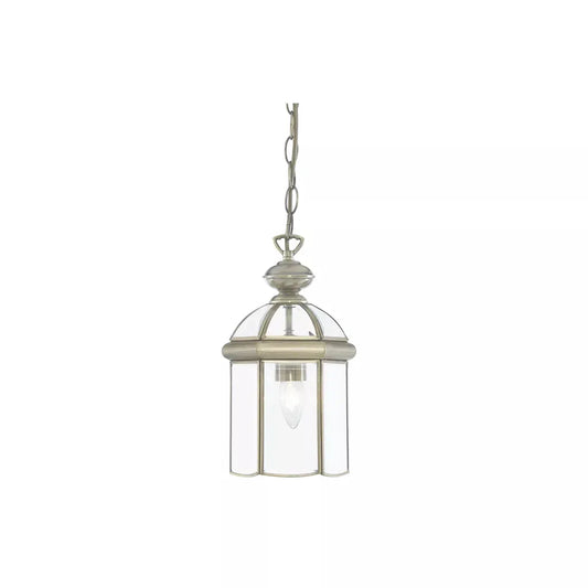 Searchlight Pendant Lights Lantern - Antique Brass Metal & Clear Glass - Searchlight Pendant Lights Lantern - Antique Brass Metal & Clear Glass