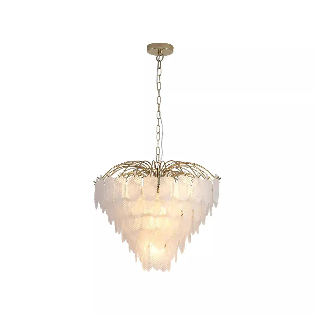 Searchlight Pendant Lights Feather 6Lt Pendant, Polished Brass with Frosted Glass - Searchlight Pendant Lights Feather 6Lt Pendant, Polished Brass with Frosted Glass