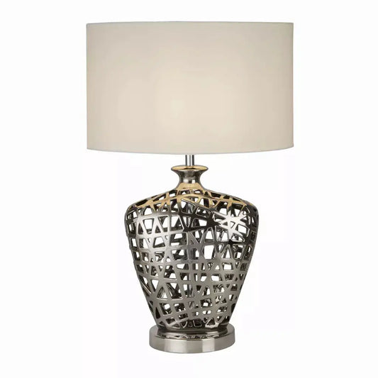 searchlight table lamps Network Table Lamp - Chrome Ceramic& White Fabric Oval Shade - searchlight table lamps Network Table Lamp - Chrome Ceramic& White Fabric Oval Shade
