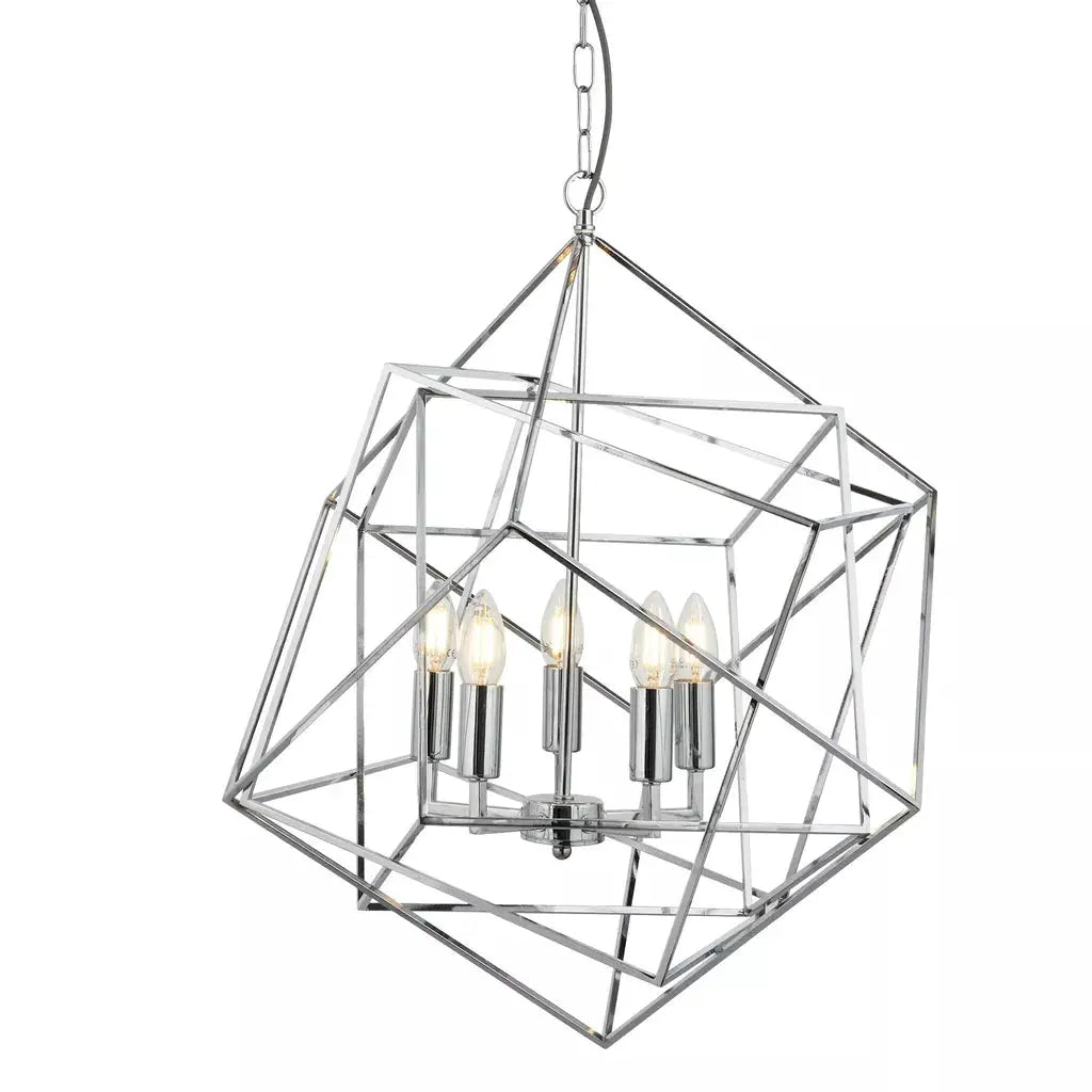 Searchlight Pendant Lights Cube 5Lt Pendant - Polished Chrome Metal - Searchlight Pendant Lights Cube 5Lt Pendant - Polished Chrome Metal