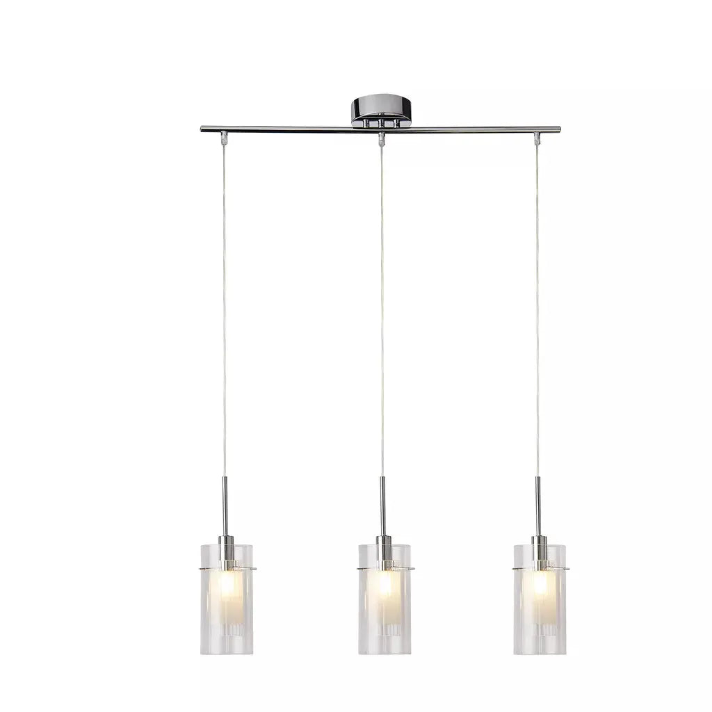 Searchlight Pendant Lights Duo I 3Lt Bar Pendant - Chrome Metal & Clear Glass - Searchlight Pendant Lights Duo I 3Lt Bar Pendant - Chrome Metal & Clear Glass
