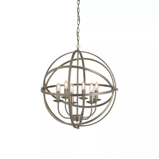 Searchlight Pendant Lights Orbit 6Lt Pendant - Antique Brass Metal - Searchlight Pendant Lights Orbit 6Lt Pendant - Antique Brass Metal