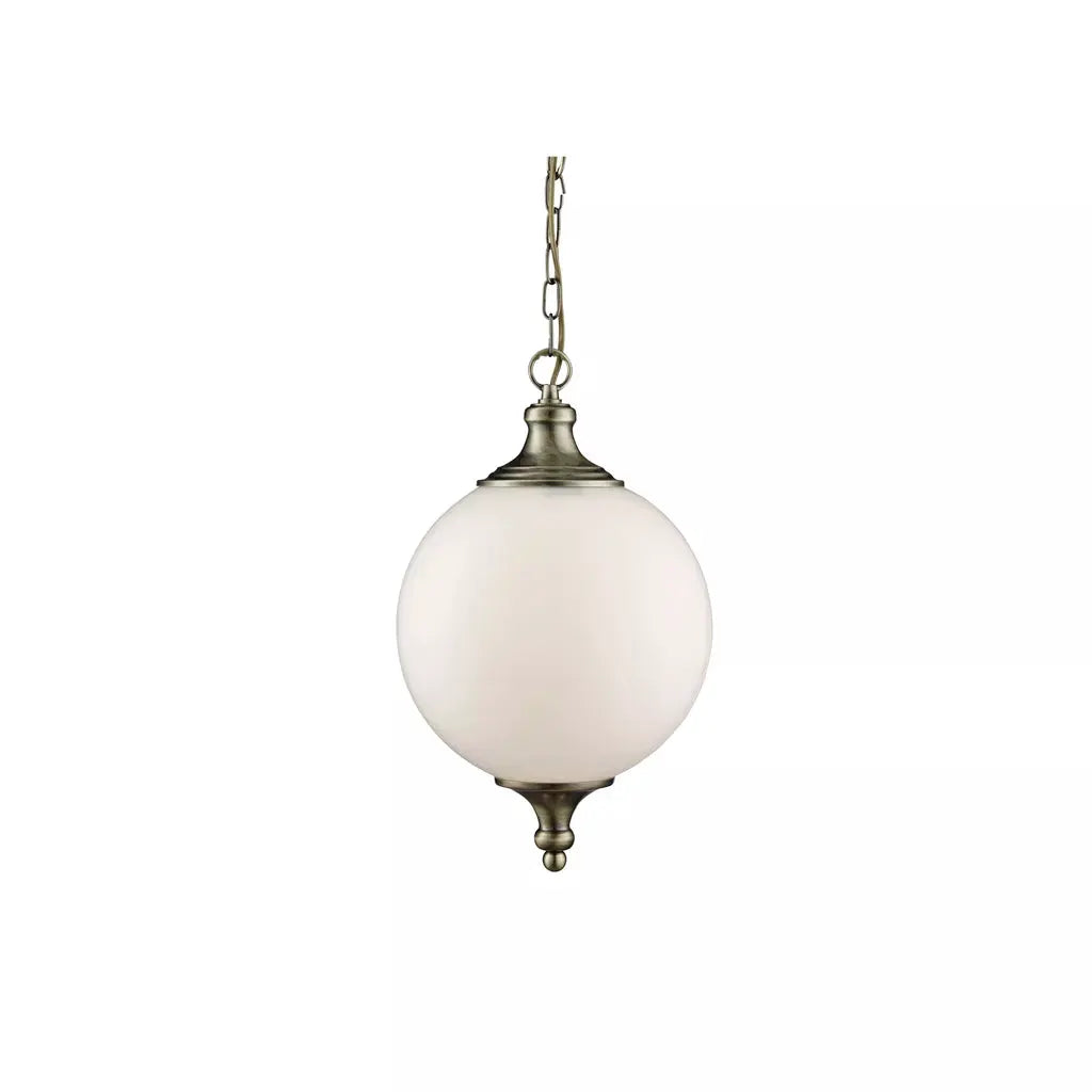 Searchlight Pendant Lights Vulcan Pendant - Antique Brass Metal & Opal Glass - Searchlight Pendant Lights Vulcan Pendant - Antique Brass Metal & Opal Glass