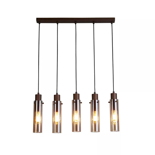 Searchlight Pendant Lights Sweden II 5Lt Bar Pendant - Mocha Metal & Amber Glass - Searchlight Pendant Lights Sweden II 5Lt Bar Pendant - Mocha Metal & Amber Glass