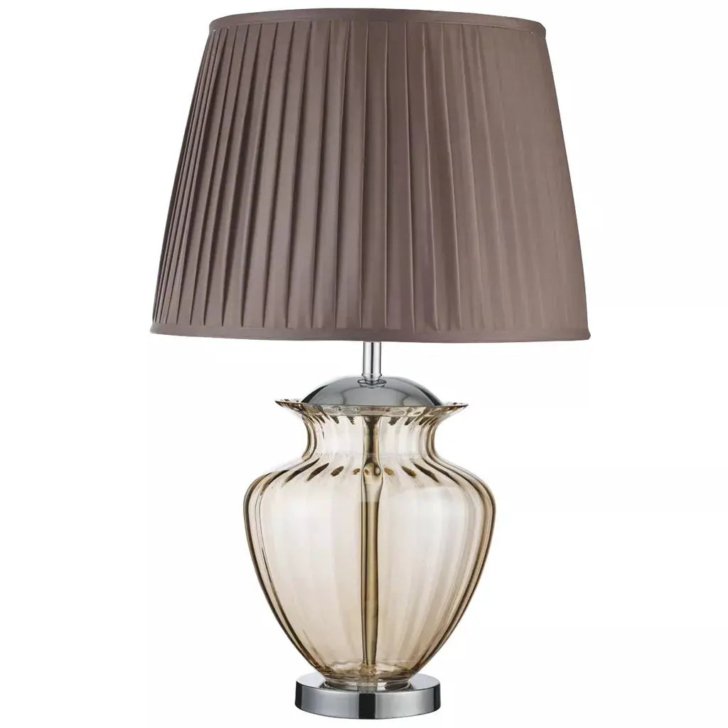 searchlight table lamps Elina Table Lamp - Chrome Metal, Amber Glass & Brown Shade - searchlight table lamps Elina Table Lamp - Chrome Metal, Amber Glass & Brown Shade