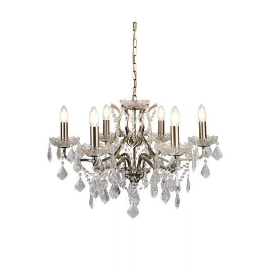 searchlight chandlier Paris 6Lt Chandelier - Antique Brass Metal & Clear Crystal - searchlight chandlier Paris 6Lt Chandelier - Antique Brass Metal & Clear Crystal