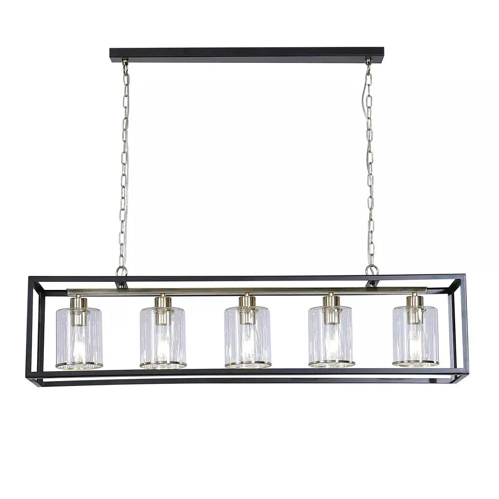 Searchlight Pendant Lights Lux & Belle 5LT Pendant-MattBlack&SatinBrass Metal,Clear Gla - Searchlight Pendant Lights Lux & Belle 5LT Pendant-MattBlack&SatinBrass Metal,Clear Gla