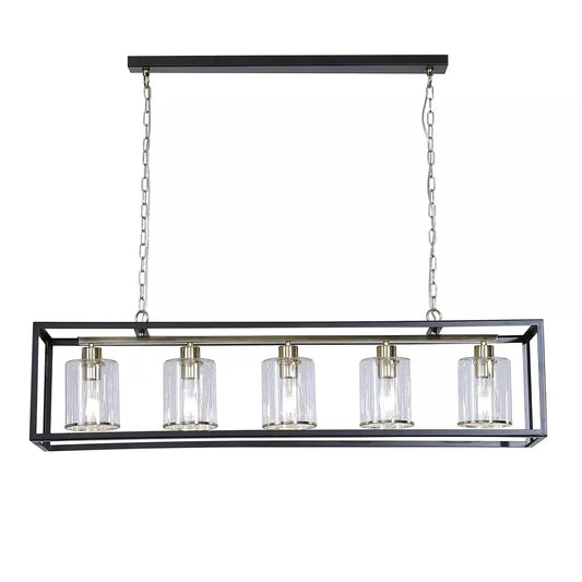 Searchlight Pendant Lights Lux & Belle 5LT Pendant-MattBlack&SatinBrass Metal,Clear Gla - Searchlight Pendant Lights Lux & Belle 5LT Pendant-MattBlack&SatinBrass Metal,Clear Gla