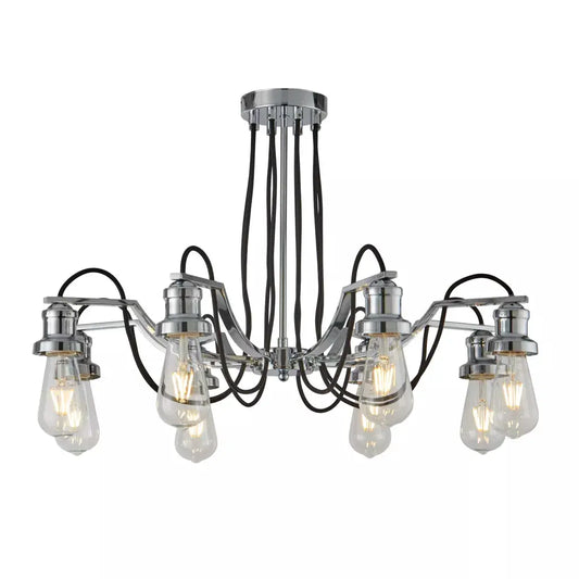 Searchlight Pendant Lights Olivia 8Lt Pendant - Chrome & Black Braided Cable - Searchlight Pendant Lights Olivia 8Lt Pendant - Chrome & Black Braided Cable