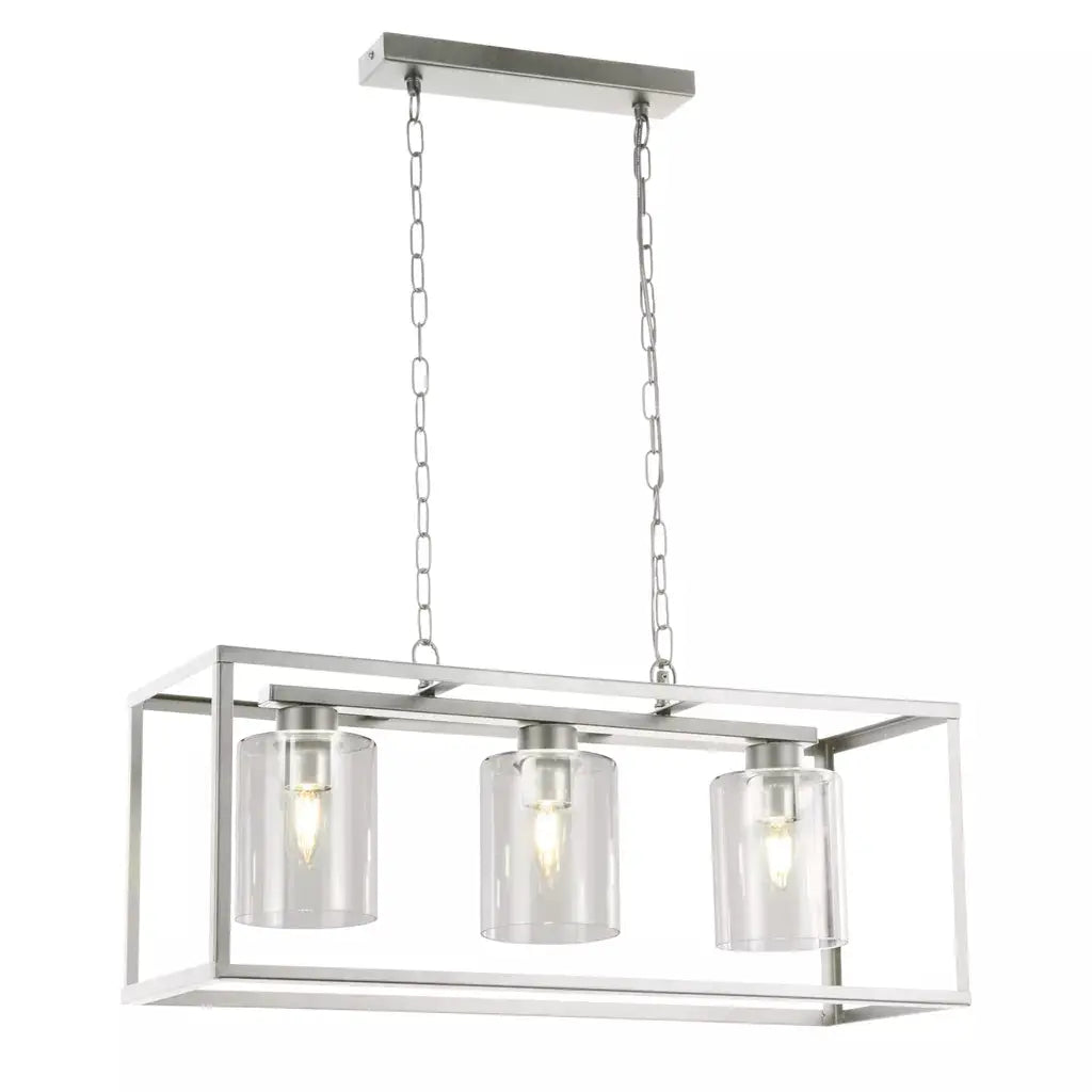 Searchlight Pendant Lights Lux & Belle 3Lt Ceiling Pendant - Satin Silver & Clear Glass - Searchlight Pendant Lights Lux & Belle 3Lt Ceiling Pendant - Satin Silver & Clear Glass