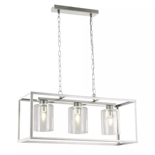 Searchlight Pendant Lights Lux & Belle 3Lt Ceiling Pendant - Satin Silver & Clear Glass - Searchlight Pendant Lights Lux & Belle 3Lt Ceiling Pendant - Satin Silver & Clear Glass
