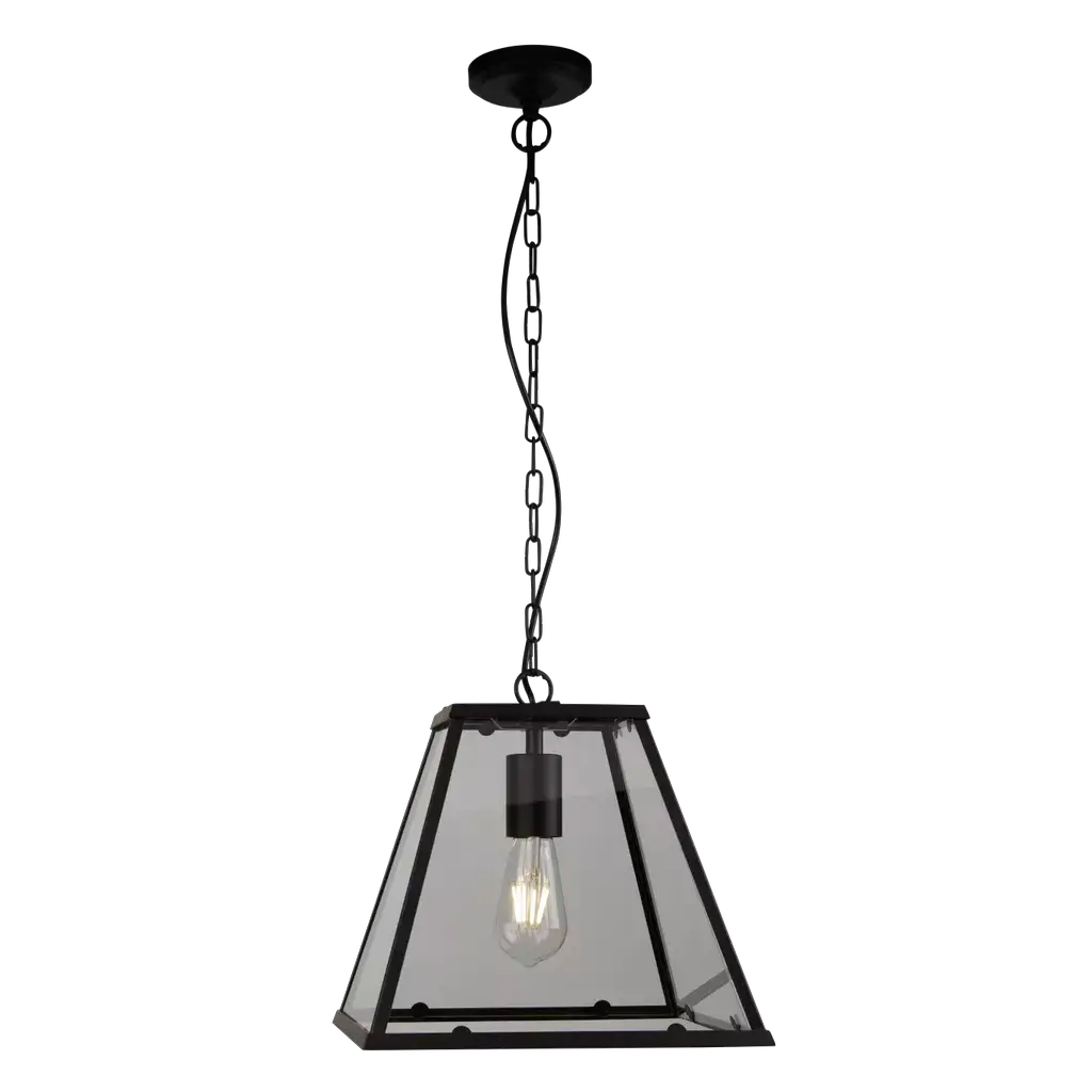 Searchlight Pendant Lights Lantern Noir Pendant - Black Metal & Clear Glass - Searchlight Pendant Lights Lantern Noir Pendant - Black Metal & Clear Glass