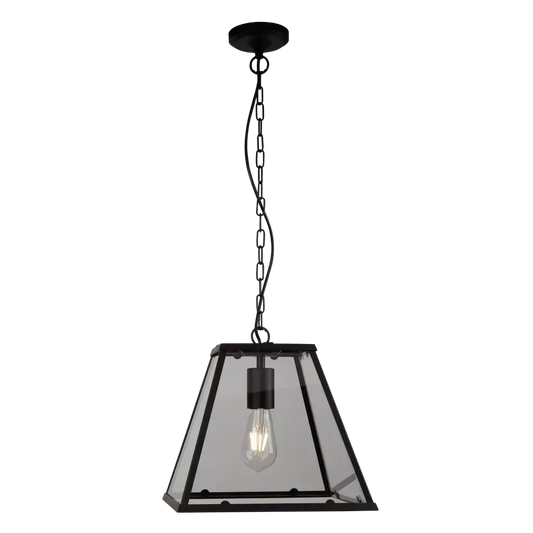 Searchlight Pendant Lights Lantern Noir Pendant - Black Metal & Clear Glass - Searchlight Pendant Lights Lantern Noir Pendant - Black Metal & Clear Glass