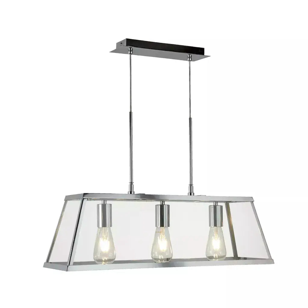 Searchlight Pendant Lights Voyager 3Lt Bar Pendant - Chrome Metal & Glass - Searchlight Pendant Lights Voyager 3Lt Bar Pendant - Chrome Metal & Glass