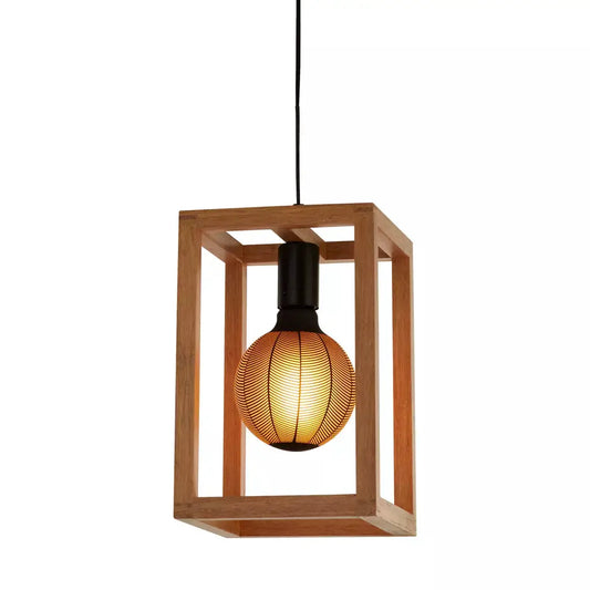 Searchlight Pendant Lights Square Pendant - Natural Wood & Black Metal - Searchlight Pendant Lights Square Pendant - Natural Wood & Black Metal