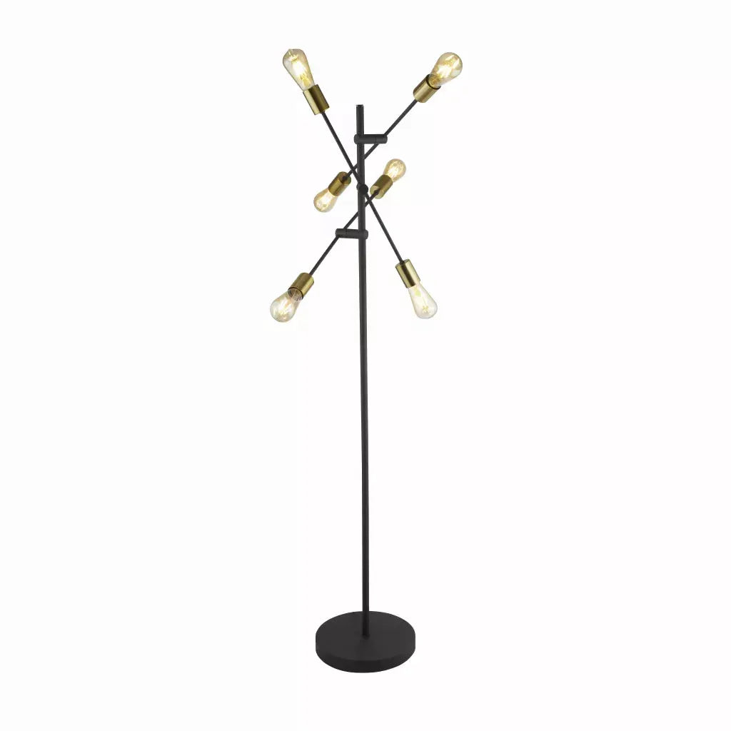 Searchlight Table Lamps Armstrong 6Lt Floor Lamp - Black & Satin Brass Metal - Floor Lamps Searchlight Table Lamps Armstrong 6Lt Floor Lamp - Black & Satin Brass Metal Floor Lamps