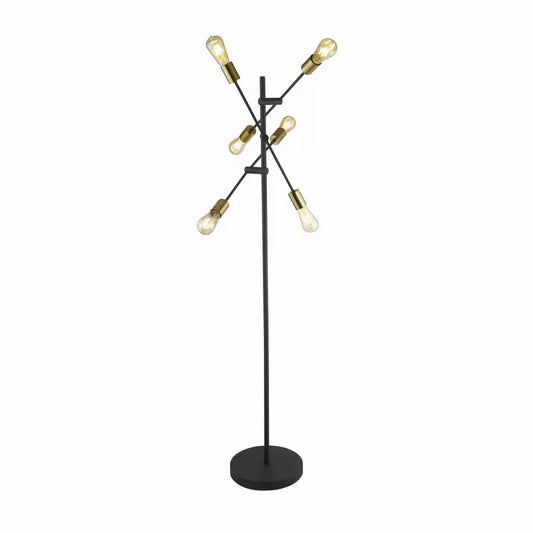 Searchlight Table Lamps Armstrong 6Lt Floor Lamp - Black & Satin Brass Metal - Floor Lamps Searchlight Table Lamps Armstrong 6Lt Floor Lamp - Black & Satin Brass Metal Floor Lamps
