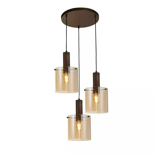 Searchlight Pendant Lights Sweden 3Lt Multi-Drop Pendant - Mocha Metal & Amber Glass - Searchlight Pendant Lights Sweden 3Lt Multi-Drop Pendant - Mocha Metal & Amber Glass