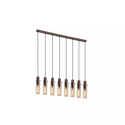 Searchlight Pendant Lights Sweden II 8Lt Bar Pendant - Mocha Metal & Amber Glass - Searchlight Pendant Lights Sweden II 8Lt Bar Pendant - Mocha Metal & Amber Glass