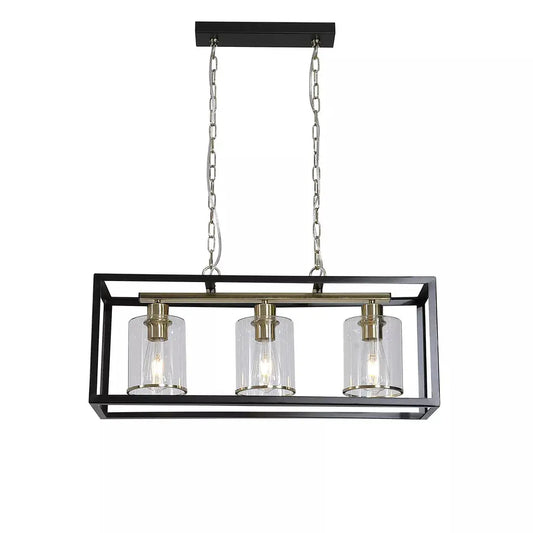 Searchlight Pendant Lights Lux & Belle 3LT Pendant-Matt Black, Satin Brass Metal& Glass - Searchlight Pendant Lights Lux & Belle 3LT Pendant-Matt Black, Satin Brass Metal& Glass