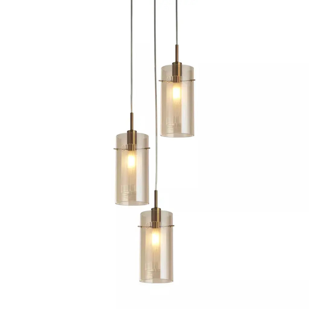 Searchlight Pendant Lights Duo III 3Lt Multi-Drop - Bronze Metal & Champagne Glass - Searchlight Pendant Lights Duo III 3Lt Multi-Drop - Bronze Metal & Champagne Glass