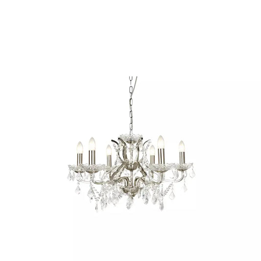 searchlight chandlier Paris 6Lt Chandelier - Satin Silver Metal & Clear Crystal - searchlight chandlier Paris 6Lt Chandelier - Satin Silver Metal & Clear Crystal