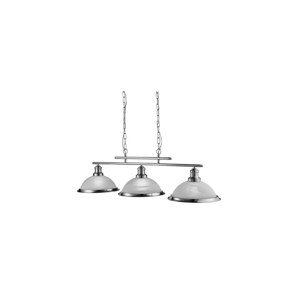 Searchlight Pendant Lights Bistro 3Lt Bar Pendant - Satin Silver Metal & Acid Glass - Searchlight Pendant Lights Bistro 3Lt Bar Pendant - Satin Silver Metal & Acid Glass