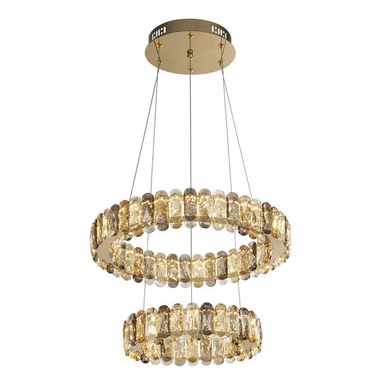 Searchlight Pendant Lights Lux & Belle 2Lt LED Pendant - Gold/Smoke/Clear/Amber Crystal - Searchlight Pendant Lights Lux & Belle 2Lt LED Pendant - Gold/Smoke/Clear/Amber Crystal