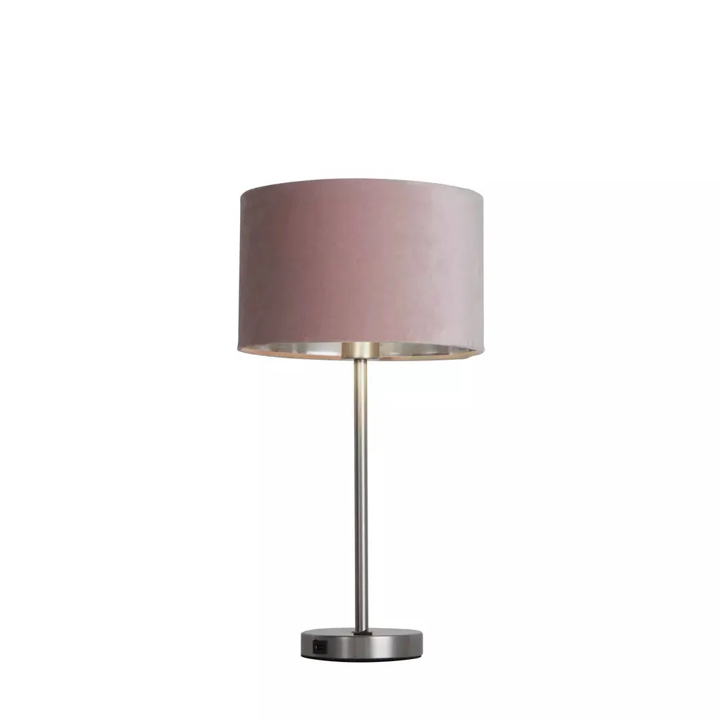 searchlight table lamps Finn USB Table Lamp - Satin Nickel Metal & Pink Velvet Shade - searchlight table lamps Finn USB Table Lamp - Satin Nickel Metal & Pink Velvet Shade