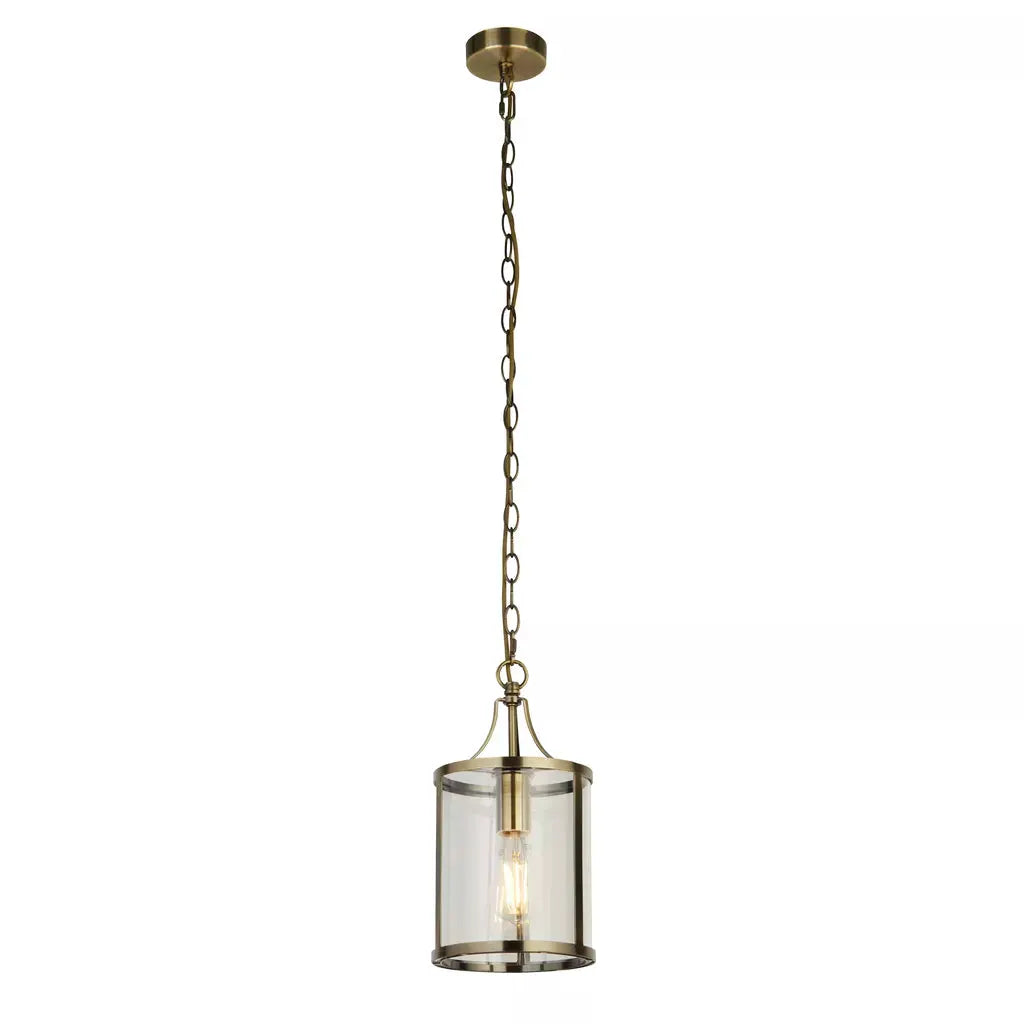 Searchlight Pendant Lights Lux & Belle Pendant - Antique Brass Metal & Clear Glass - Searchlight Pendant Lights Lux & Belle Pendant - Antique Brass Metal & Clear Glass