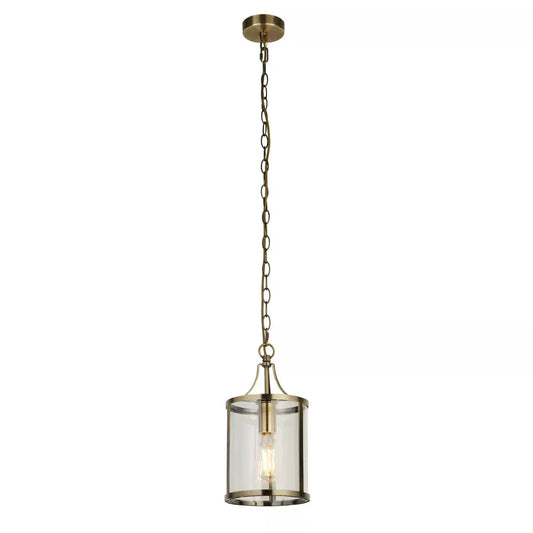 Searchlight Pendant Lights Lux & Belle Pendant - Antique Brass Metal & Clear Glass - Searchlight Pendant Lights Lux & Belle Pendant - Antique Brass Metal & Clear Glass