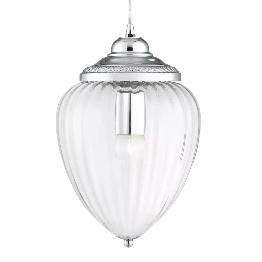 Searchlight Pendant Lights Moscow Pendant - Chrome Metal & Ribbed Glass - Searchlight Pendant Lights Moscow Pendant - Chrome Metal & Ribbed Glass